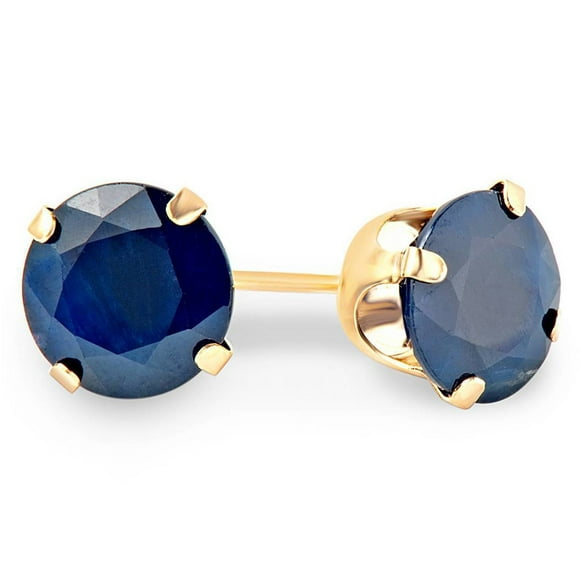 Paris Jewelry 10k Yellow Gold Plated 1/2 Carat Round Created Blue Sapphire Stud Earrings