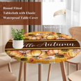 thumbnail image 4 of Orange Sunflower Pumpkins Round Tablecloth, Fitted Table Cover with Elastic for 55"-60" Round Tables, Yellow Plaid Pastoral Botanical Table Cloth Outdoor Indoor Dinning Party Waterproof Tablecloths, 4 of 7