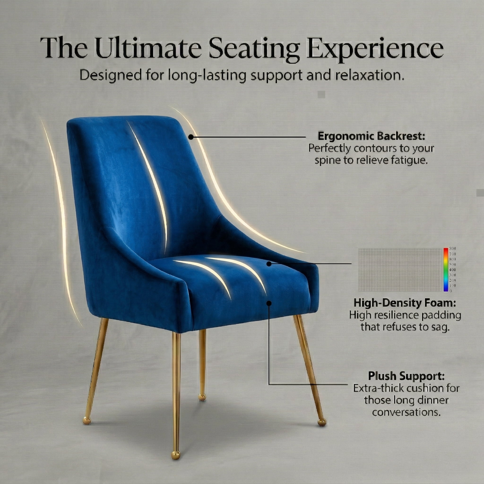 Restworld Velvet Dining Chairs Set of 2, Modern Upholstered Dining Chairs with Gold Metal Legs,Tufted Dining Chairs for Living Room, Bedroom, Kitchen,Blue