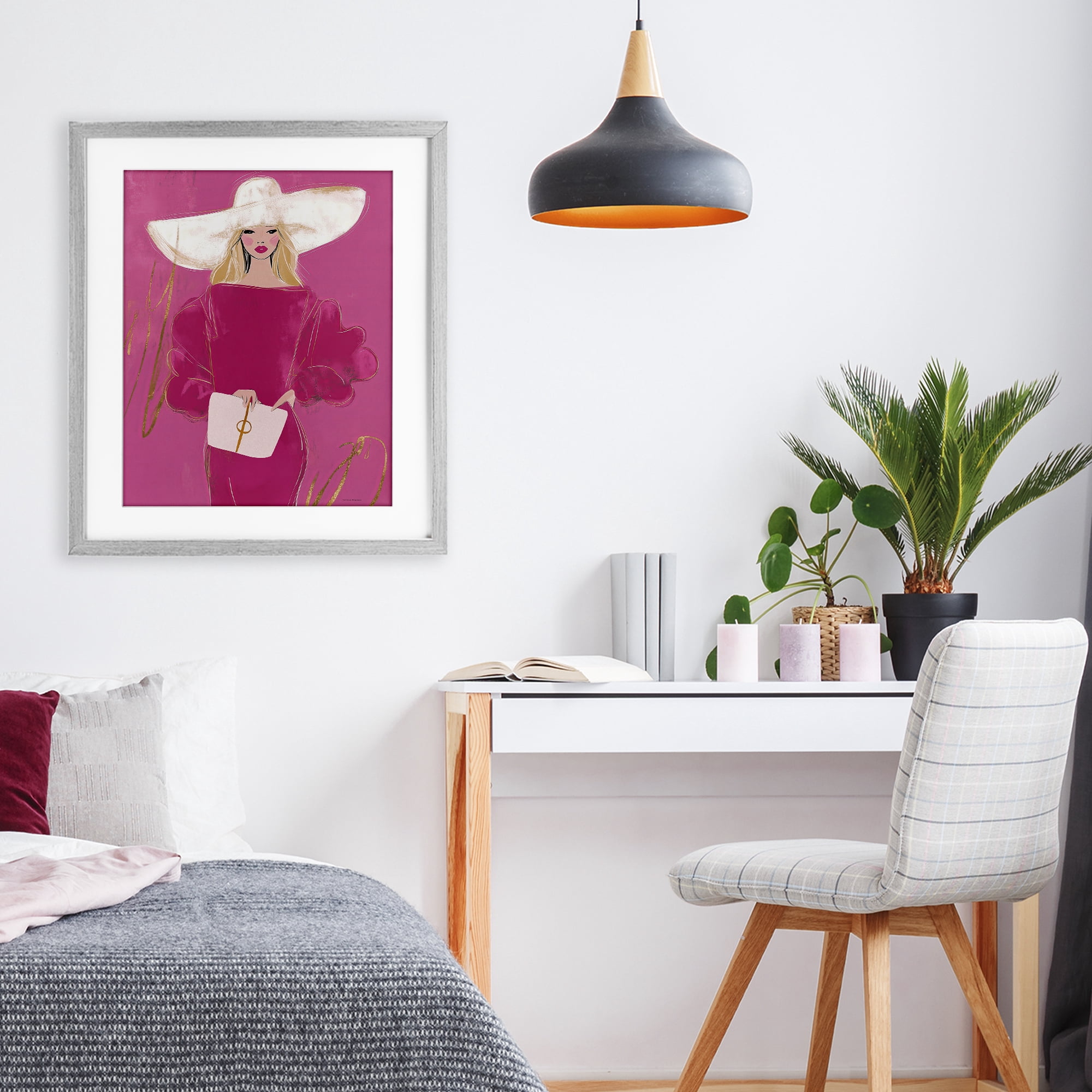 Stupell Industries Lady In Pink with Hat Gray Framed Print Under Glass, design by Svetlana Aleynikova