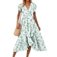 thumbnail image 4 of Women's Floral V-neck Short-sleeved Dress, Retro Elegant A-line Vacation Beach Dress, 4 of 8