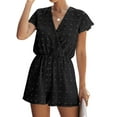 thumbnail image 1 of Femmes Crochet Points Surplice V Cou Manches Courtes Trou de Serrure Dos Uni Romper, 1 of 4