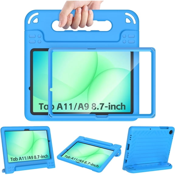 SUPNICE Kids Case for New Samsung Galaxy Tab A9 8.7 Inch 2023 with Built-in Screen Protector&Handle Stand - Shockproof Light Weight EVA Cover for SM-X110/X115/X117 2023&A7 Lite SM-T220/T225/T227,Blue