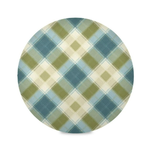 Round Placemat Heat Resistant & Wrinkle-Free Dining Table Decor Placemat For Home & Weddings Green&beige Tartan Pattern
