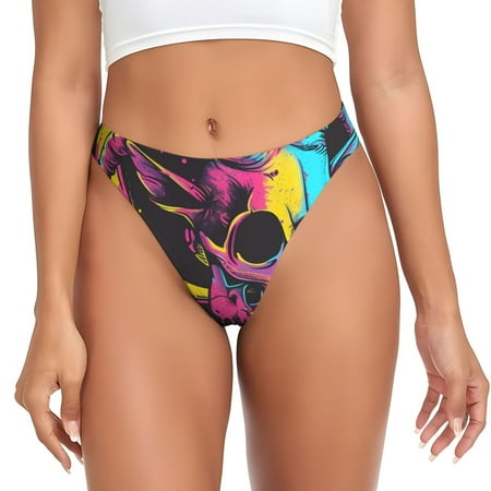 Rateoe Neon Gothic Skull Moon Pattern Seamless Women Underwear Thongs No Show Ladies Thong No Line Breathable Comfortable Panties Undies for Women-4X-Large