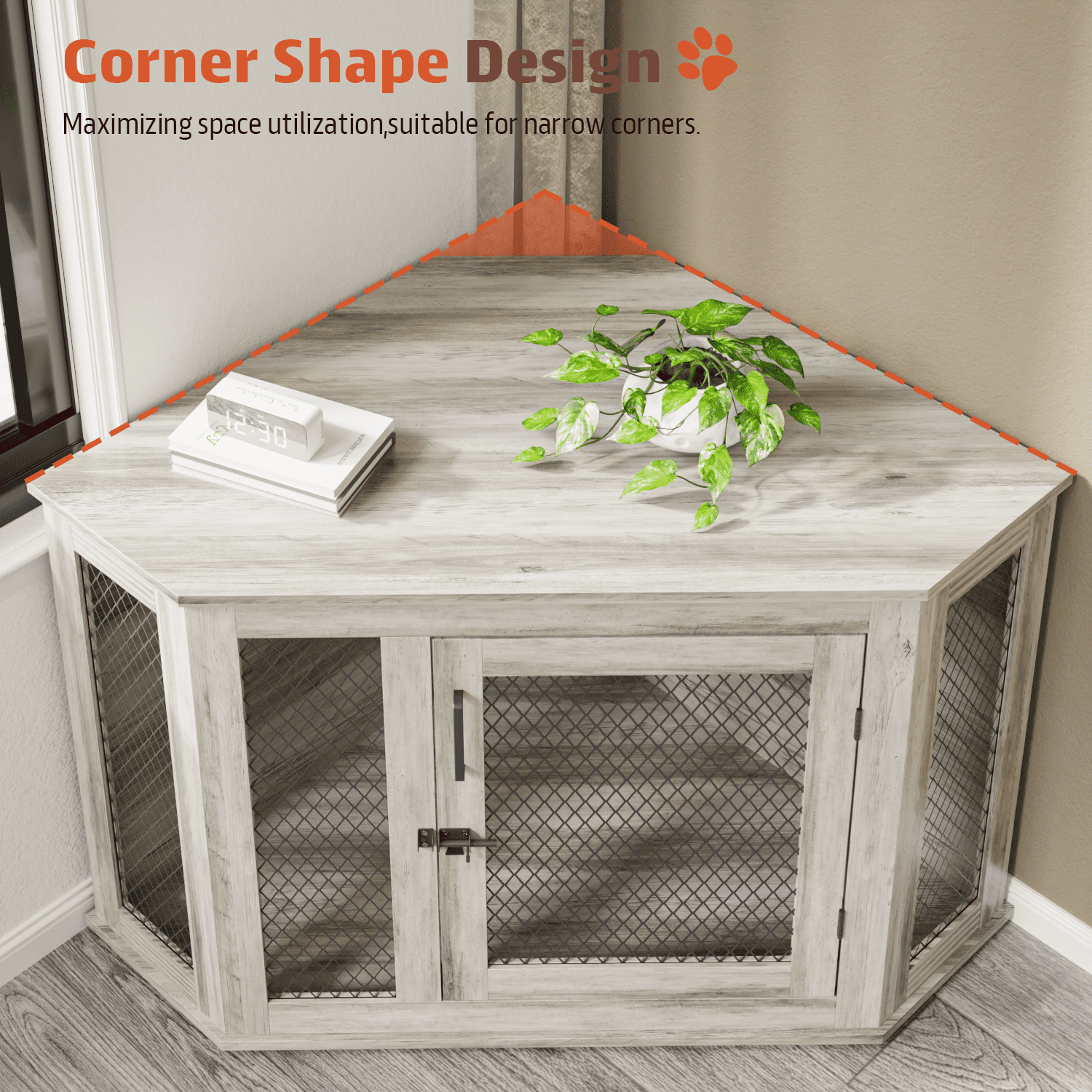 Bossin 52"Corner Dog Crate Furniture，Wooden Dog Kennel Indoor Furniture，Decorative Dog Crate, Dog Kennel TV Stand End Table for Small to Large Dogs