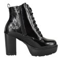 thumbnail image 3 of Top Moda Women High Heel Combat Army Style Boots Lace Up Side Zipper Lug Platform Sole Booties Black Patent 10, 3 of 4