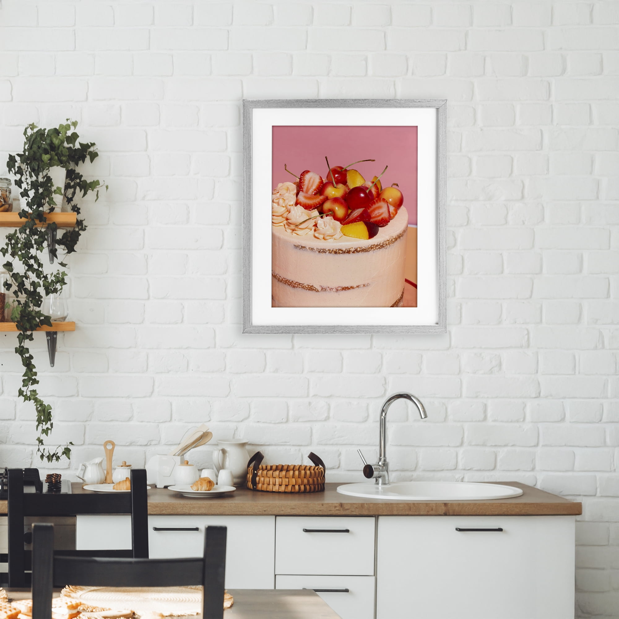 Stupell Industries Strawberry Fruit Cake Gray Framed Print Under Glass, design by LISH Creative