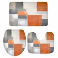 thumbnail image 2 of Retro Color Block Bathroom Rugs Set Grey Orange Geometric Oil Painting Style Non Slip Absorbent Soft Bath Mats 3 Piece Set with Bathroom Rug, U-Shaped Floor Mat, Toilet Seat Cover Large Size, 2 of 9