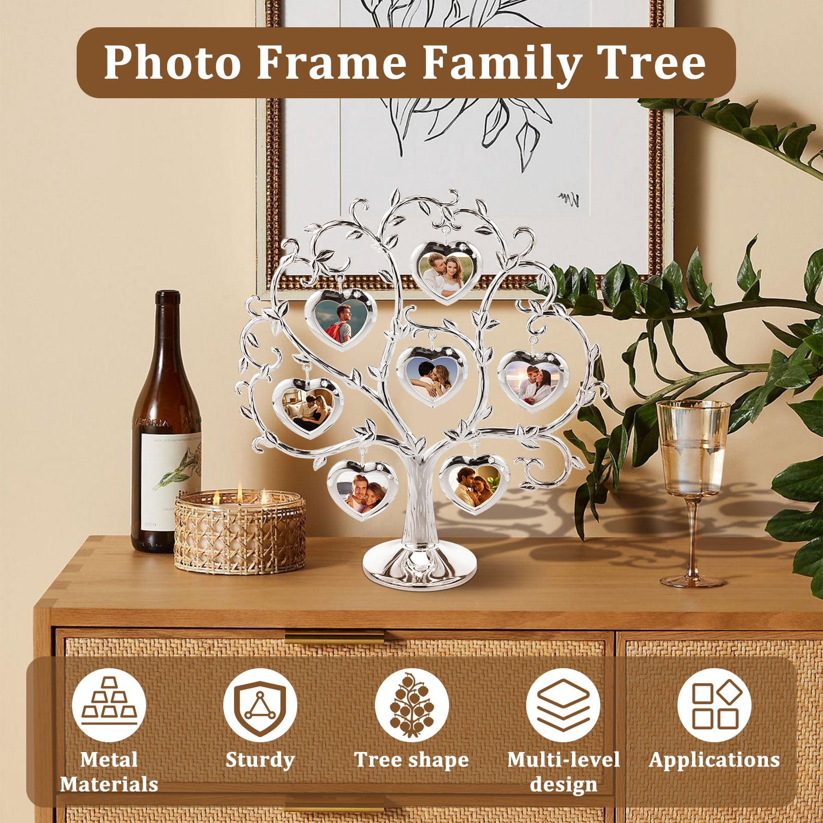 Keyohome Photo Frame Family Tree Metal Family Tree Photo Frame Tree Shape Display Rich Multi Picture Frame Tree Free Combination Photo Picture Tree Displays for Home Wedding Decor