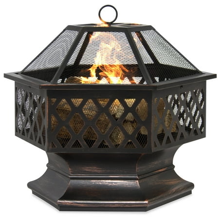 Best Choice Products Outdoor Hex-Shaped 24-inch Steel Fire Pit Decoration Accent w/ Flame-Retardant Lid, (Best Place For E Liquid)