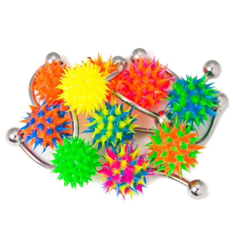 Spike Belly Button Rings Silicone Bottom Balls Multi-Color 6pc 14g
