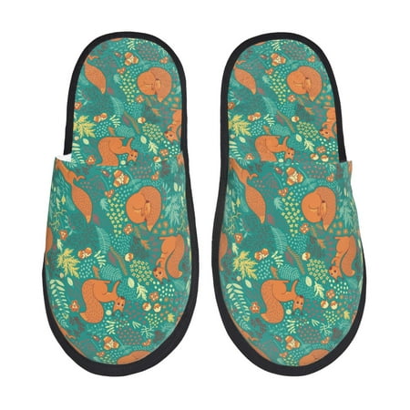 Balery Fall Forest Squirrel Slient Indoor Furry Fleece Comfort House Shoes Soft Non-Slip Home Shoes Cotton slippers House Slippers-- Medium