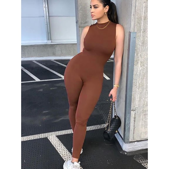 Women's Sleeveless Workout Jumpsuit, High Waist One Piece Bodysuit for Fitness, Yoga and Activewear