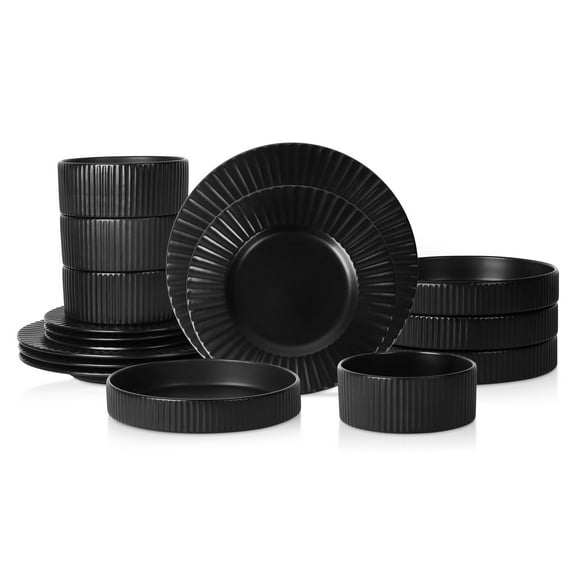 Christian Siriano Lusso 16-Piece Dinnerware Set Stoneware, Black