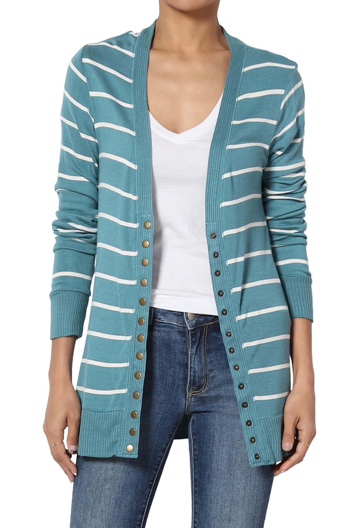 Simple Stripe Print Sweater Cardigan Women V-Neck Single Breasted Comfort  Top Coat Fall Long Sleeve Jumper Outwear 01 EN8 S at  Women's  Clothing store