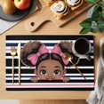 thumbnail image 2 of Black Pink Stripes Placemats Set of 4 Cartoon Funny Cute Bow Girl Striped Place Mats Indoor Wipeable Table Mats Washable Cloth Dining Table Placemats for Kitchen Holiday Party Home Decor 13x19 Inch, 2 of 9