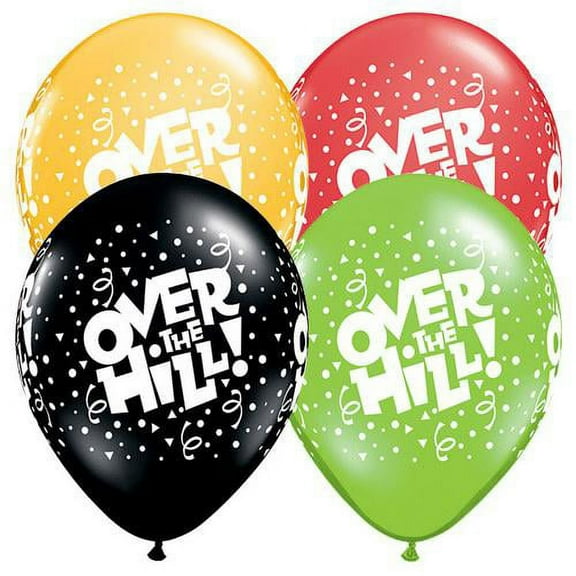 LOONBALLOON Birthday-age-related Balloons, 11″ OVER THE HILL! CONFETTI WRAP