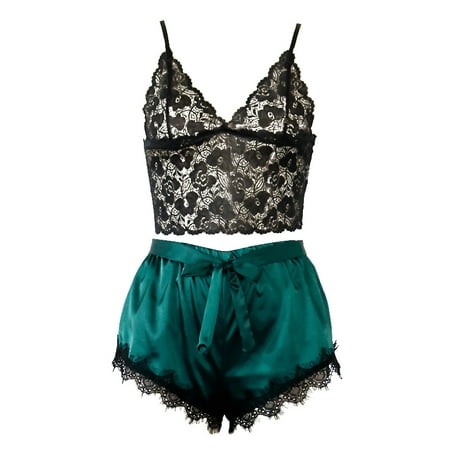 

Women Satin Pajama Sets Sexy Lingerie Lace Sleepwear Underwear M
