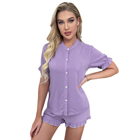 

BESTSPR Summer Women Homewear Pajamas Set Short Sleeves Sleepwear Size S-XL