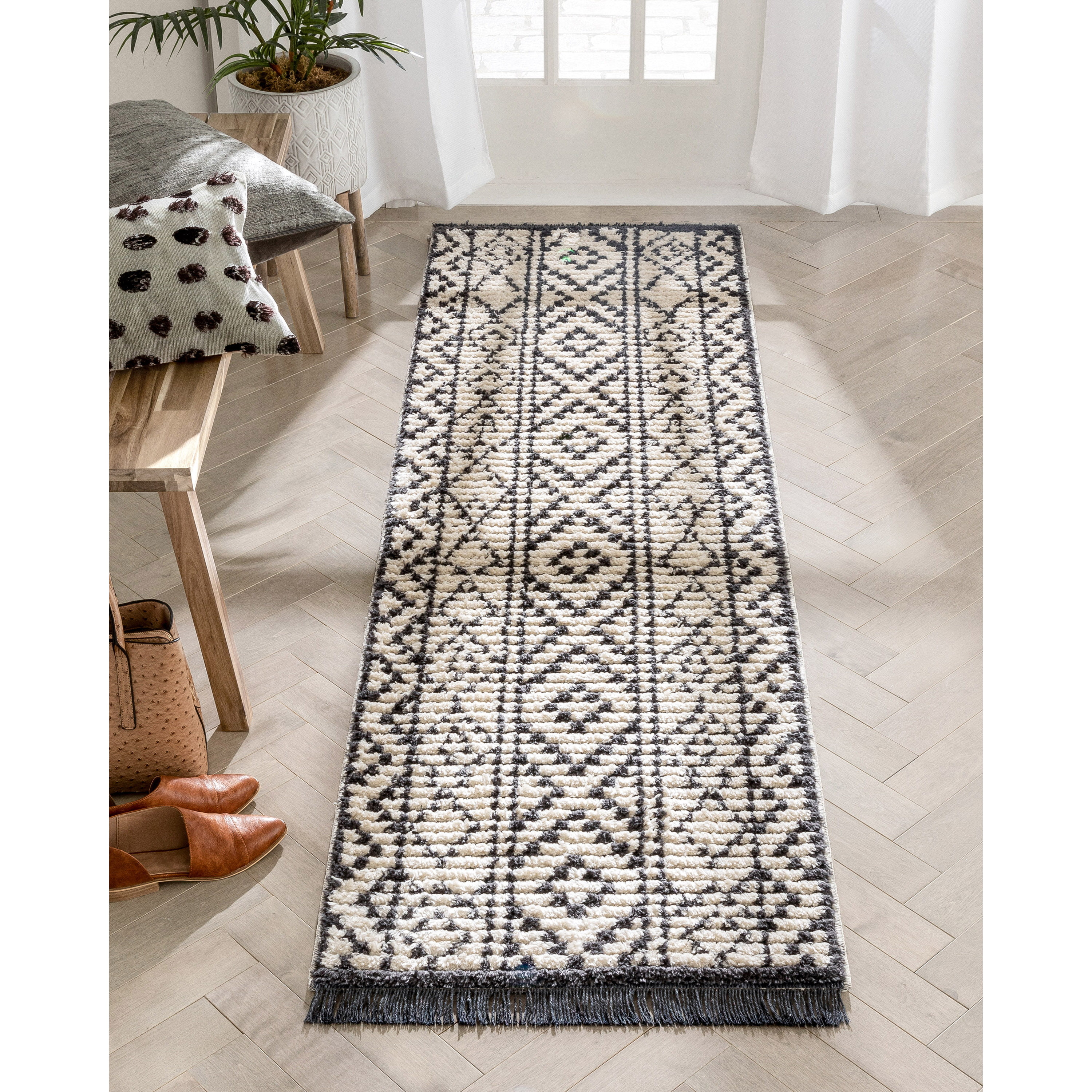 Well Woven Maya Tallulah 2'7 x 9'10 Runner Grey Tribal Moroccan Diamond Pattern Textured Pile Area Rug 