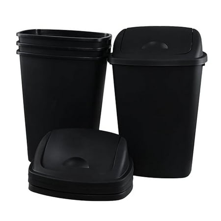 13 Gallon Trash Cans with Lids 4 Pack Black Plastic Waste Baskets for Kitchen Tall Indoor Outdoor Garbage Can for Home Office Hotel – 16.73 L x 12.80 W x 26 H