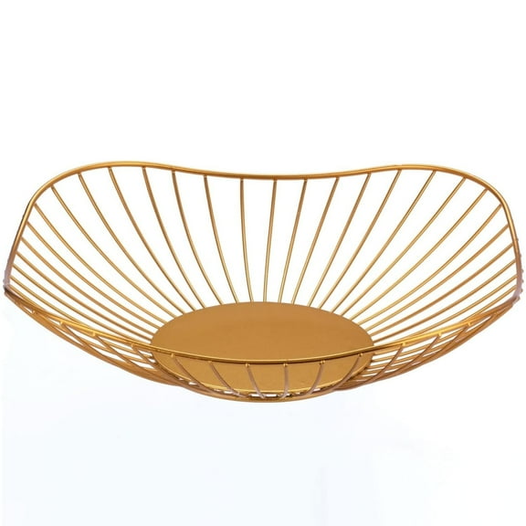 Metal Wire Fruit Bowl, Short Curved-Edge Single Tier Dish,Gold Metal Iron Wire Fruit Bowl for Vegetables Bread, Serving Bowls Basket Holder Decorative Stand (Square Dish)
