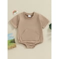 thumbnail image 2 of FEORJGP Infant Baby Girls Boys Basic Romper Newborn Short Sleeve Jumpsuits Solid Color Pocket Crew Neck Bodysuits Kids Summer Loose Casual Daily Clothes, 2 of 9