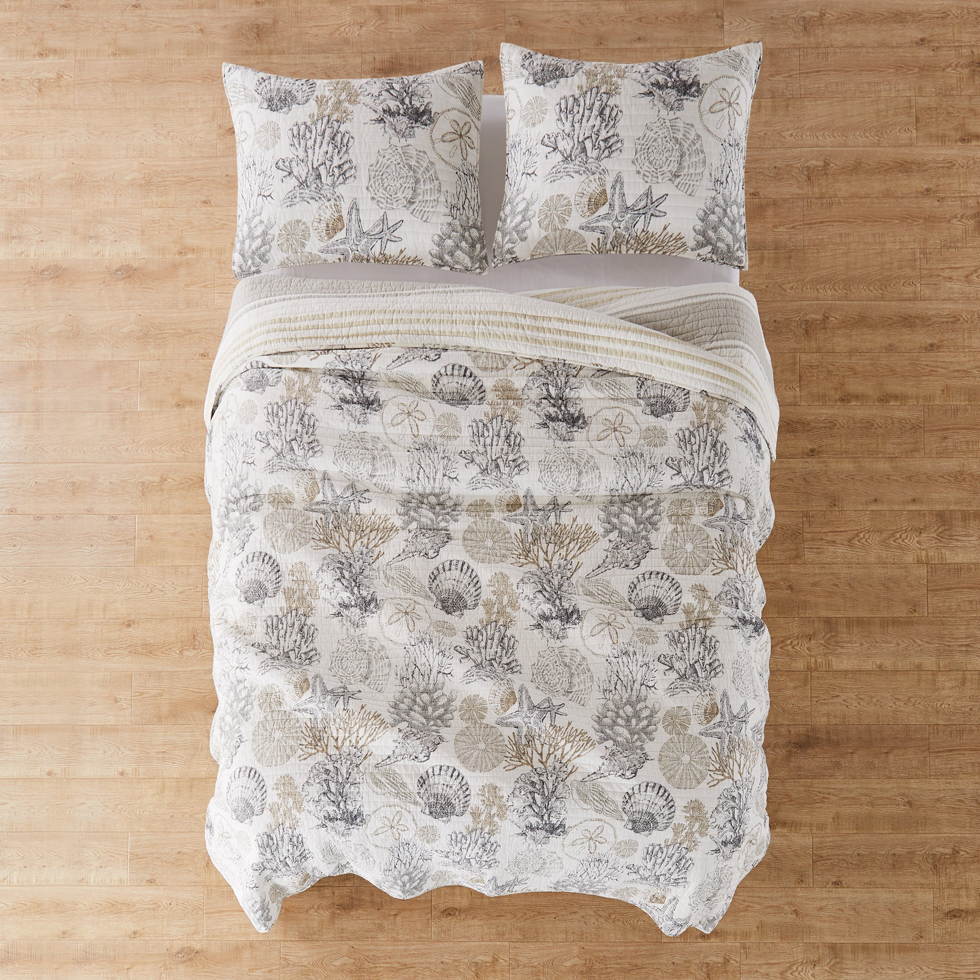 Levtex Home - Capian Sea Neutral Quilt Set - King Quilt (106x92in.) + Two King Pillow Shams (106x92in.) - Coastal - Taupe, Cream, Grey - Reversible - Cotton Fabric