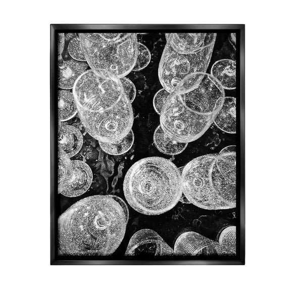 Stupell Industries Glitzy Wine Glasses Food & Beverage Photography Black Floater Framed Canvas Art Print Wall Art, 17 x 21