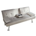 thumbnail image 4 of 65" Upholstered Folding Futon Sofa Bed Modern Convertible Couch 2 Cup holders Fabric loveseat Plush Furniture for Compact Living Space Apartment Dorm Bonus Room w/Removable Armrests, 4 of 5