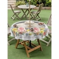 thumbnail image 2 of Round Outdoor Tablecloth With Umbrella Hole And Zipper– Happy Easter Bunny Tails Waterproof Patio Table Cover for Party, Picnic, Backyard, 50" Dia. , Rustic Flower Wood Textured, 2 of 8