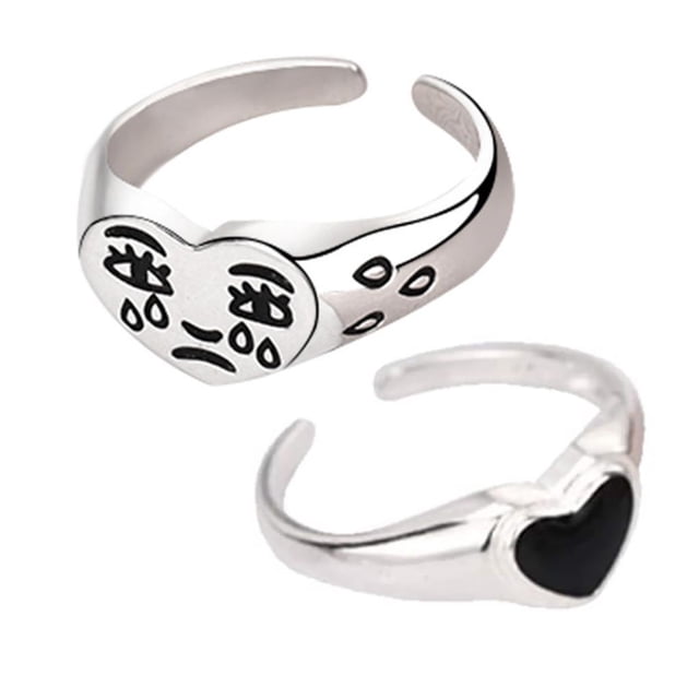 Becaristey 2pcs Alliage Vintage Réglable Anneaux de Visage Rétro Cry pour le Look à la Mode à la Main Élégant