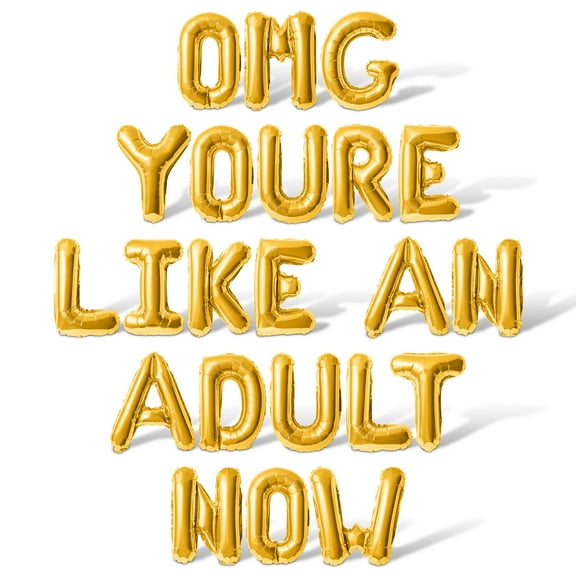 Letter Balloons - OMG YOURE LIKE AN ADULT NOW 16" Inch Alphabet Letters Foil Mylar Balloon Birthday Party Banner (Gold)
