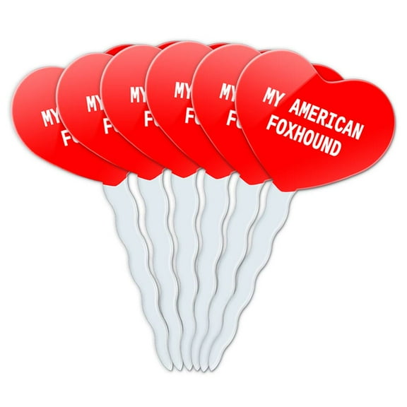 American Foxhound Heart Love Cupcake Picks Toppers - Set of 6