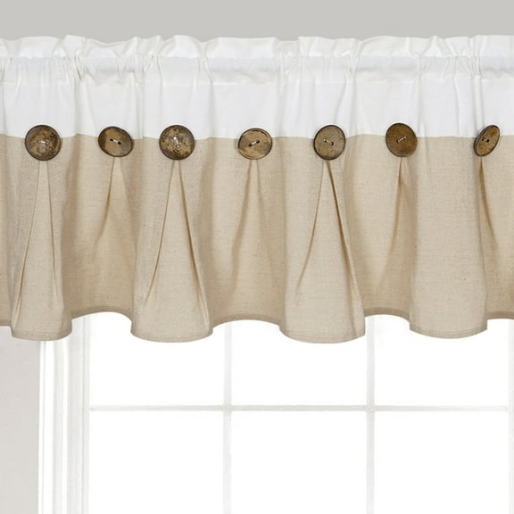 Alishomtll Linen Valance Farmhouse Boho Button Kitchen Curtains ,Rod Pocket,18"L x 52"W, Linen White