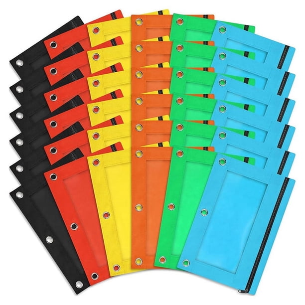 Paquete de 30 Estuches para Lápices A Granel, Estuche para Lápices para Carpeta de 3 Anillas, Estuche para Lápices con Cremallera A Granel para Escuela, Hogar y Oficina
