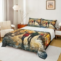 Feelyou Couple Christmas Town Full Size Sheets, Oil Printing Bed Sheets, Romantic Paris Street Sheet Sets, Microfiber Bedroom Decor, 4 Pieces