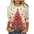 thumbnail image 2 of LEKWK Dressy Holiday Tops for Women 2025 Xmas Tree Crew Neck 3/4 Sleeve Tshirts Christmas Green Tops for Women Merry 3/4 Sleeve Tunic Tops for Women, 2 of 5