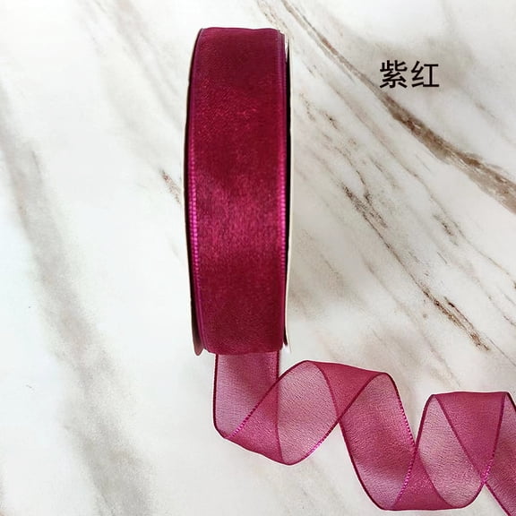 Xiao Hua 2 rolls purplish red chiffon ribbon -0.98 inches wide, 50 yards long, transparent woven ribbon, with woven edge ribbon, suitable for crafts and wedding decoration ribbons
