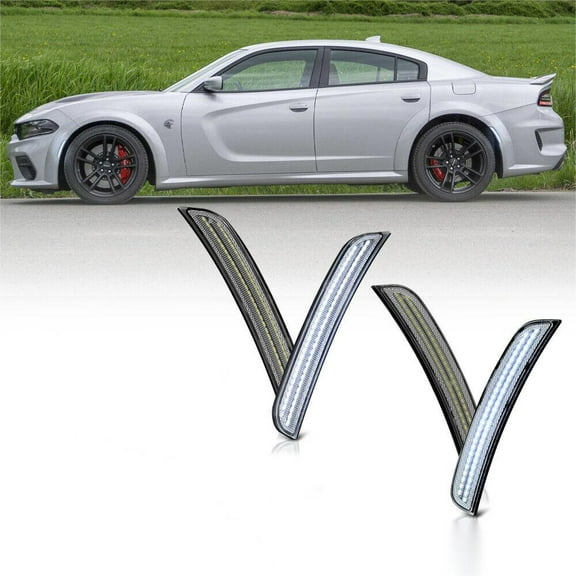 Kojem White LED Side Marker Light for 2015-2022 Dodge Charger Side Marker Lamps Reflectors Front Rear LED Clear Lens