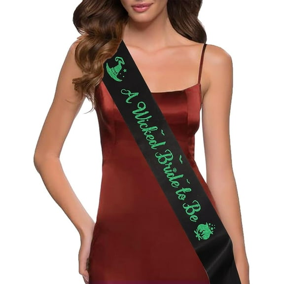 Bride to be Sash, Bachelorette Party Decorations Include 1pcs a Wicked Bride to be Sash, Black Sash with Green Glitter Letters for Witch Theme Bridal Shower Gifts Wedding Engagement Party Supplies