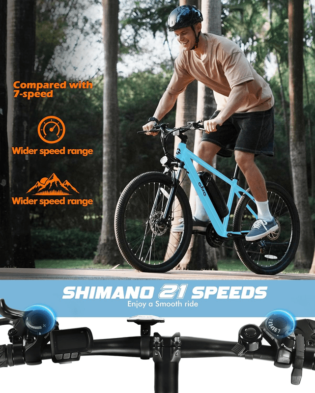 Qlife Electric Bike for Adults - 21-Speed Mountain Lightweight Ebike with Peak 1000W 25MPH Brushless Motor, 375Wh Removable Battery, 48V 7.8Ah Blue