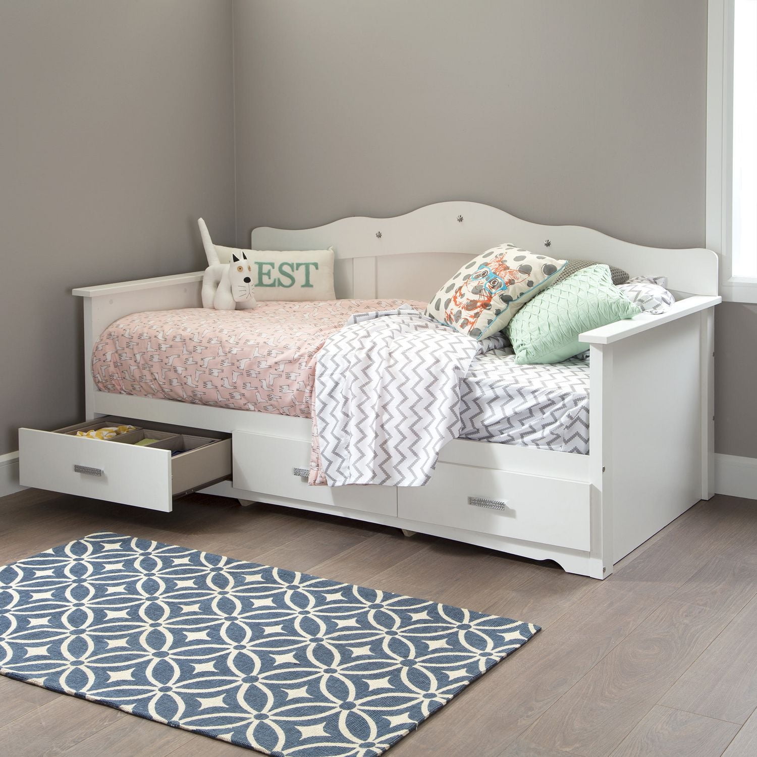 South Shore Tiara Twin Daybed with Storage, in Pure White