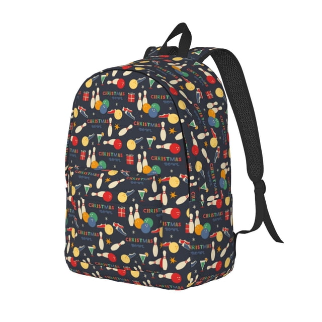 Vsdgher Christmas Holiday Bowling Print Canvas Backpack Travel Rucksack Unisex Knapsack 15.7/17.7Inch Laptop Backpack for Work,College-Medium