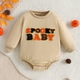 thumbnail image 2 of WERYOUNG Girls Boys Onesie Comfort Long Sleeve Round Neck Pumpkin Embroider Pullover Halloween Bodysuits Trendy Outdoor One-Pieces,Beige,6-12 Months, 2 of 7