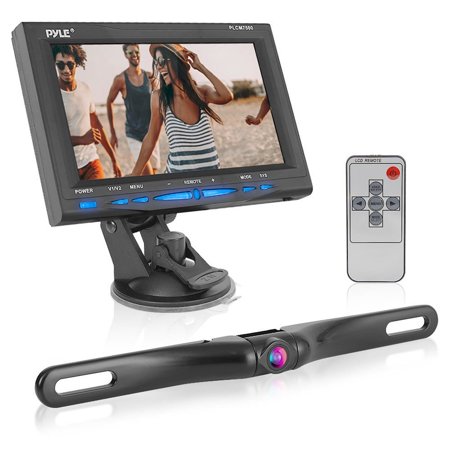 Pyle PLCM7500 7″ Window Suction-mount LCD Widescreen Monitor & License Plate Mount Backup Color Camera With Distance-scale Line