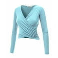 thumbnail image 2 of Made by Johnny Women's Deep V Neck Long Sleeve Cross Wrap Fitted Crop Top XXL AQUA, 2 of 6