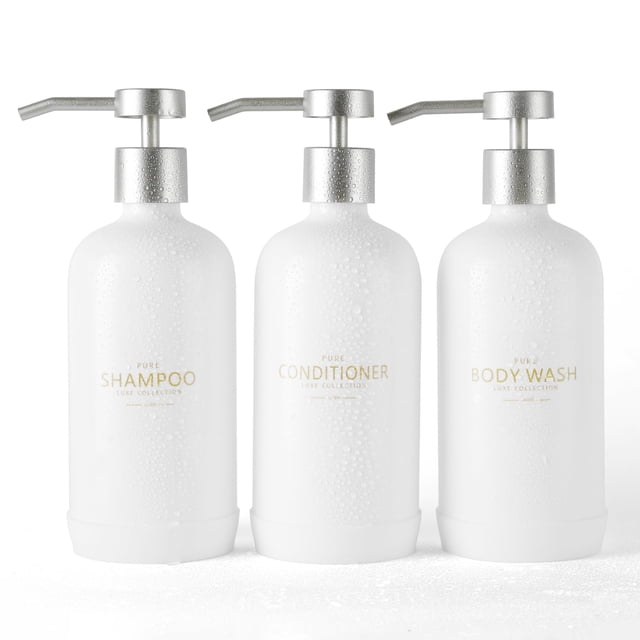 Set dispensador de champú y acondicionador Janxin 630 ml x3 blanco