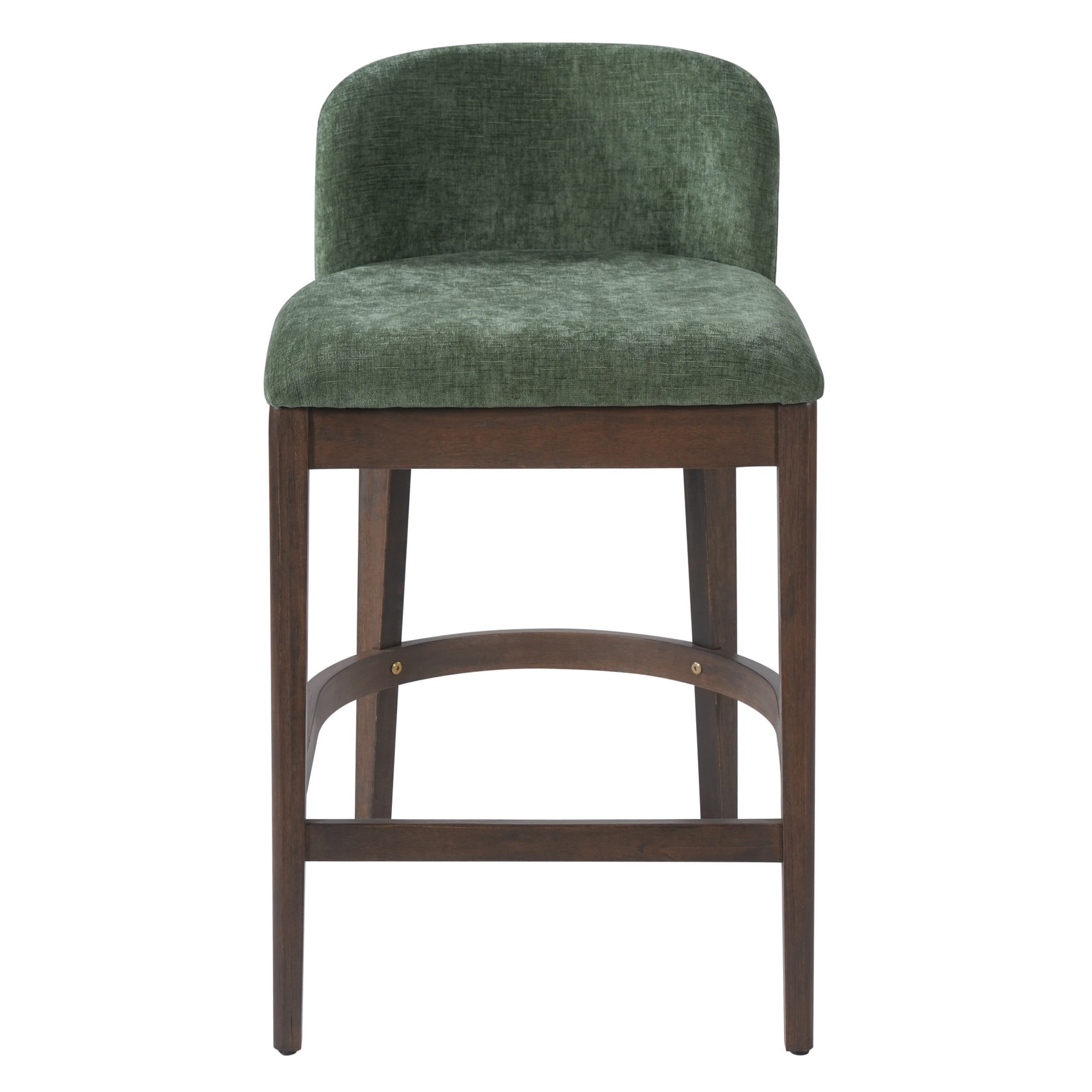 Christopher Knight Home 33"H Wooden Green Upholstered Counter Stools with Curved Seat, Walnut Finish, Set of 2